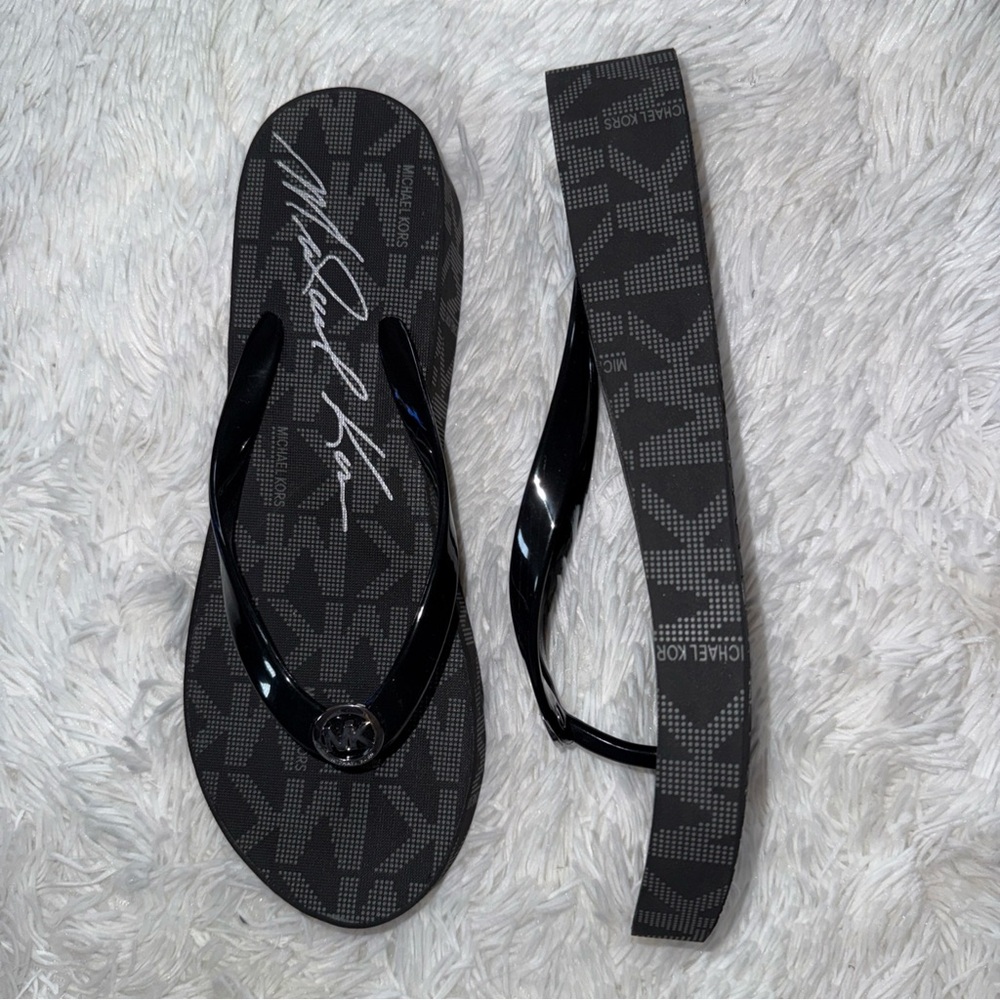 Michael Kors Black Signature Flip Flops
